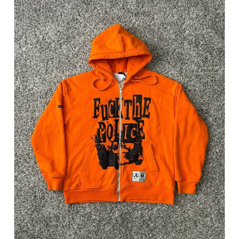 Richardson Men's Fu*k The Police Orange Hoodie Size Medium Rare